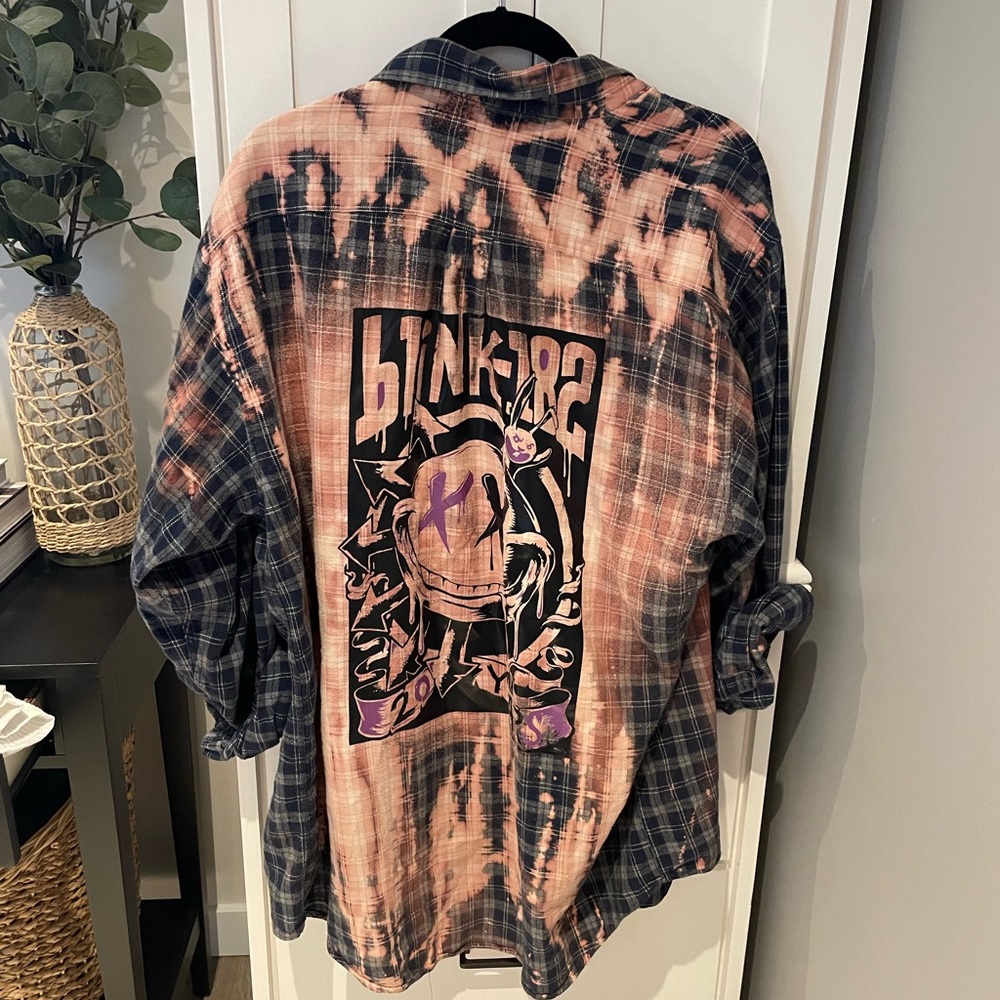 Blink 182 oversized plaid button up shirt